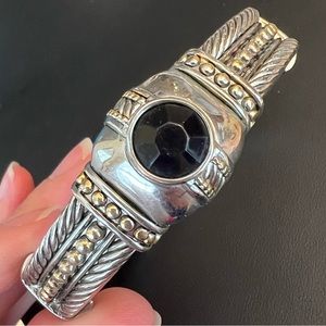 Silver tone gold tone caviar bangle bracelet